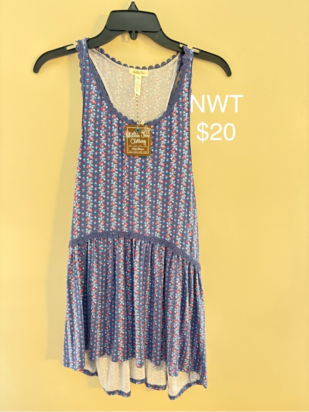 Matilda Jane Blue Floral Tank with Pink Accents